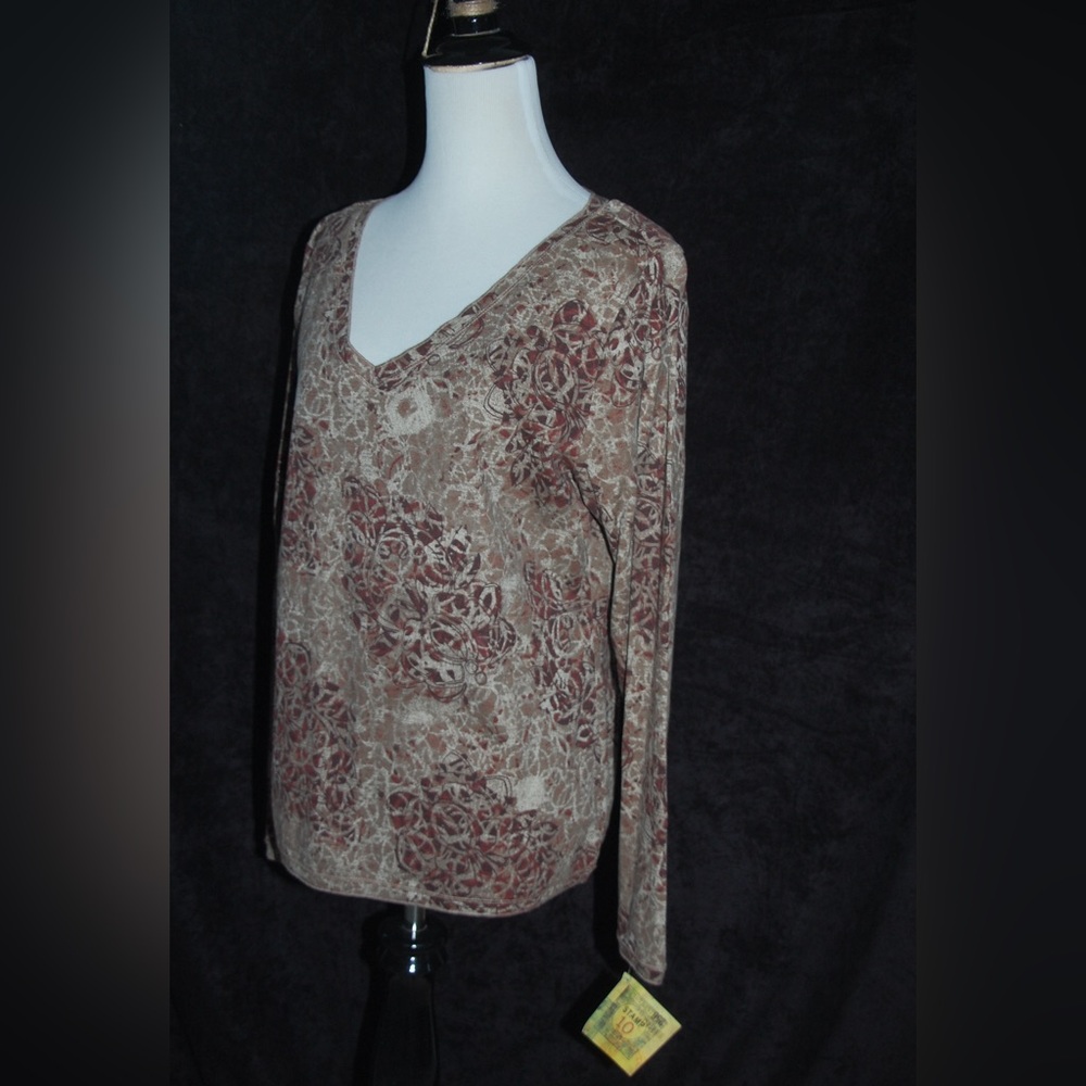 STAMP taupe floral top, fits size 12, NWT